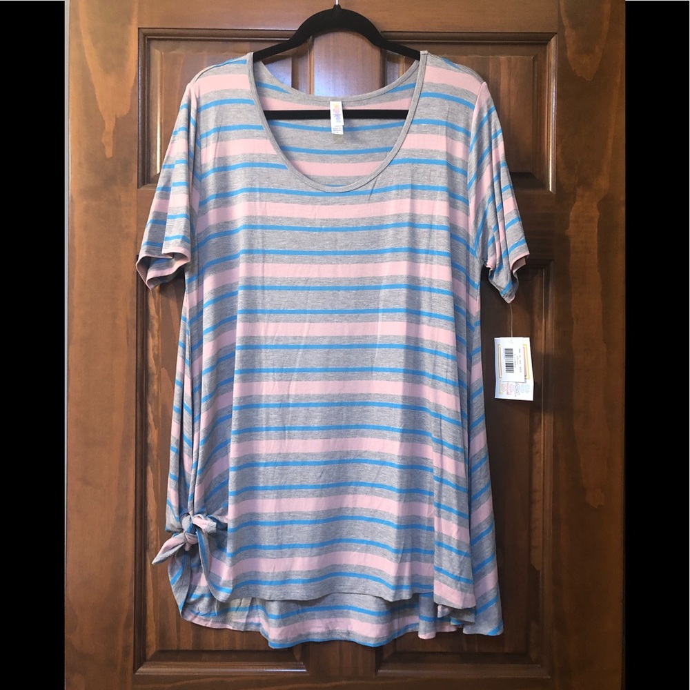 NWT LuLaRoe Perfect T - Grey, Pink, & Blue Stripe